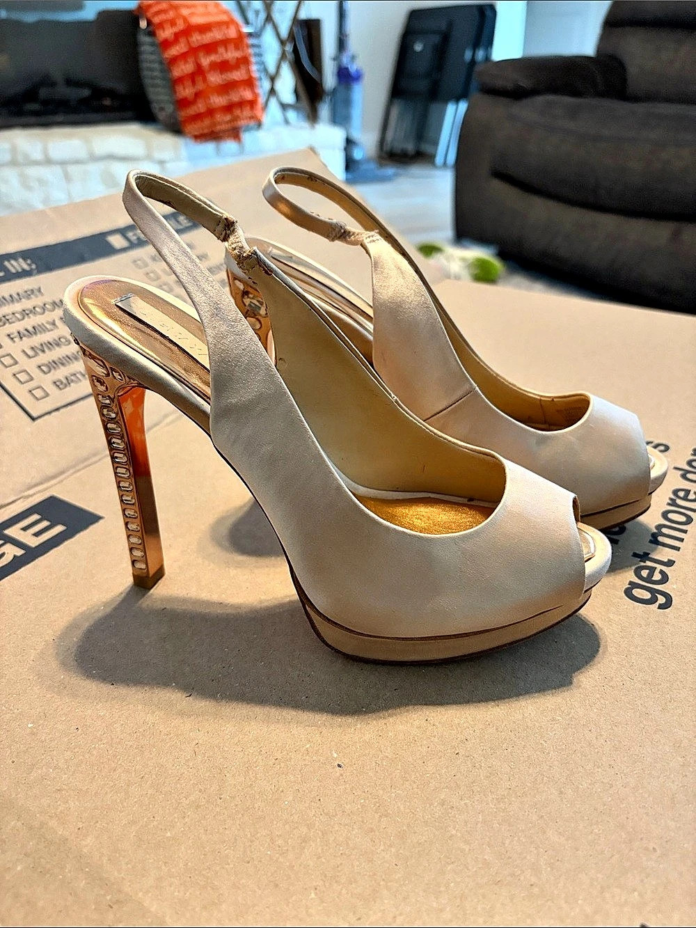 Embellished Slingback Heels in Rose Gold